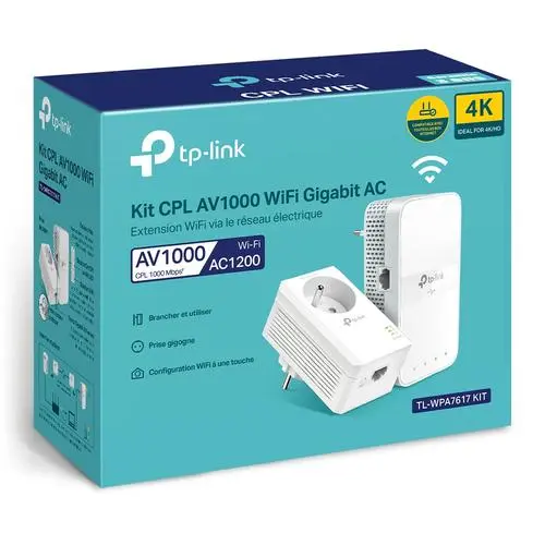 [TL-WPA7617 KIT(FR)] TP-Link Kit 2x CPL AV1000 Gigabit WiFi AC avec prise gigogne